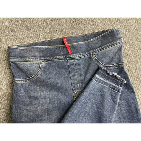 SPANX Jeans Women's Large Skinny Ankle Raw Hem Stretch Distressed - Picture 1 of 10